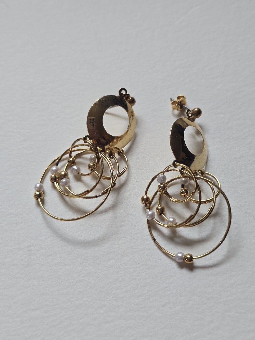 Gold Hoop Cluster Earrings with Pearl Accents